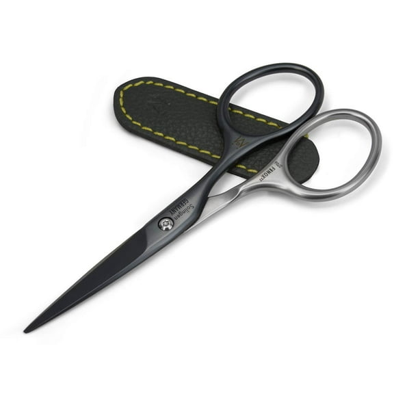 GERMANIKURE Moustache and Beard Scissors - Self-Sharpening FINOX22 Titanium Coated Stainless Steel Professional Grooming Tools in Leather Case - Ethically Made in Solingen Germany - 2706