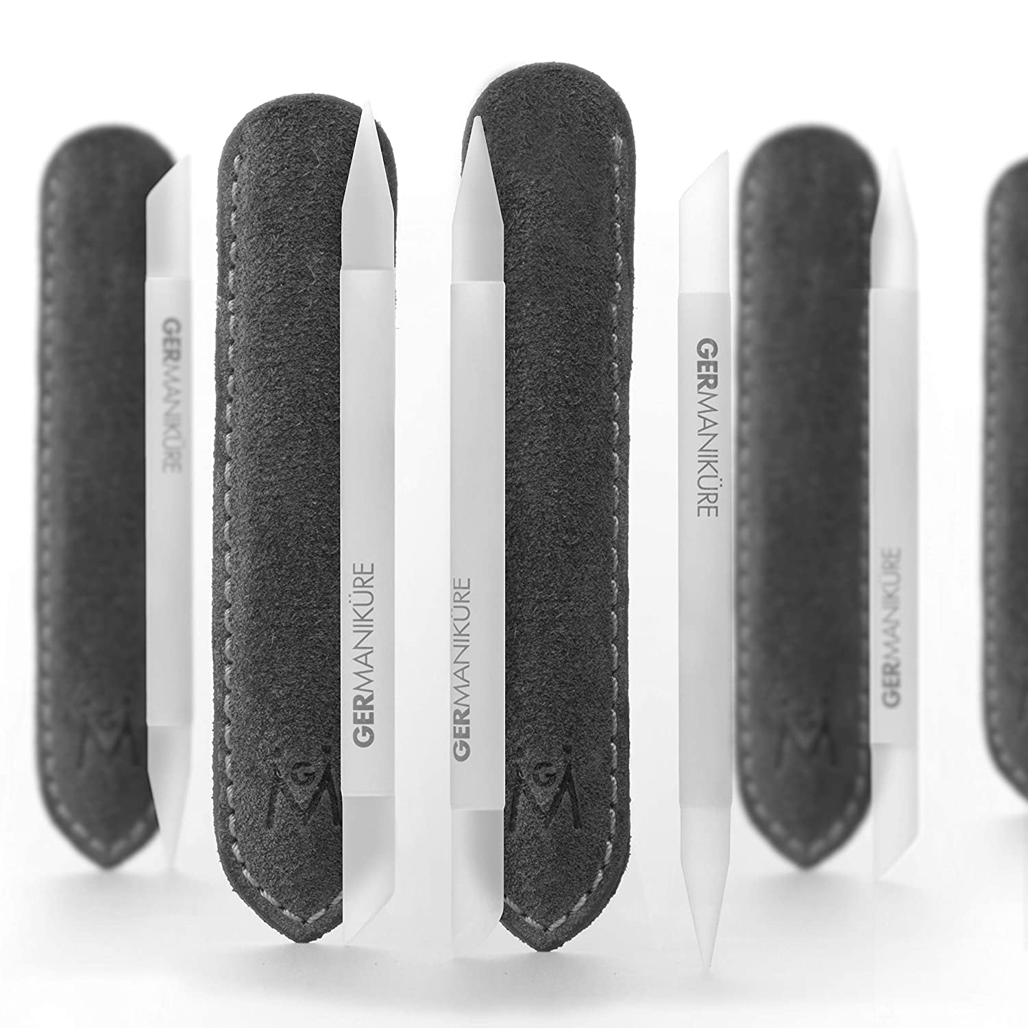 GERMANIKURE Set of 5 Gray Glass Cuticle Sticks in Suede Case Made in