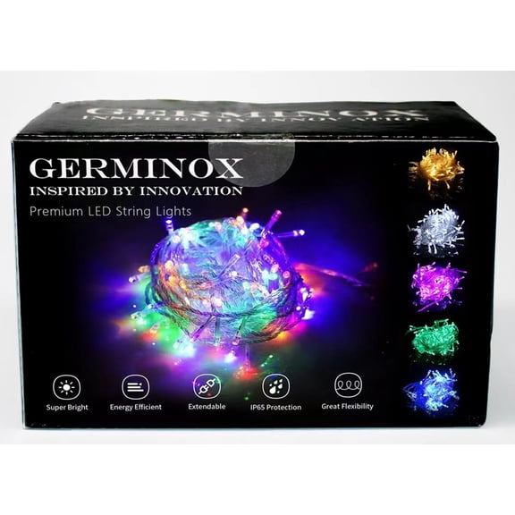 GERMINOX White IP65 32.8 ft/10M 100 LED String Lights Decorative Christmas Halloween with Male Female Plug Extendable US/Canada Plug