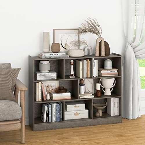 GEROBOOM 3 Tier Bookcase Modern Bookshelf with 8 Cubes Wood Cube