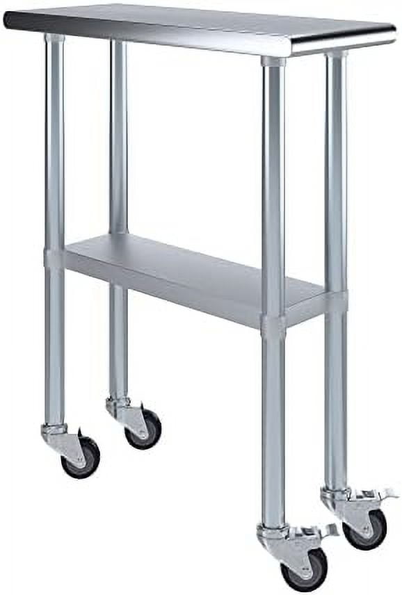 GEROBOOM 30" x 30" Stainless Steel Work Table with Casters Heavy Duty