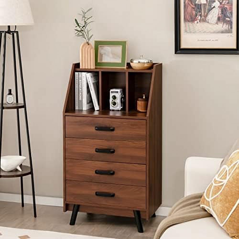 GEROBOOM 4 Drawer Dresser for Bedroom Modern Chest of Drawers with Bookshelf Wood Dressers