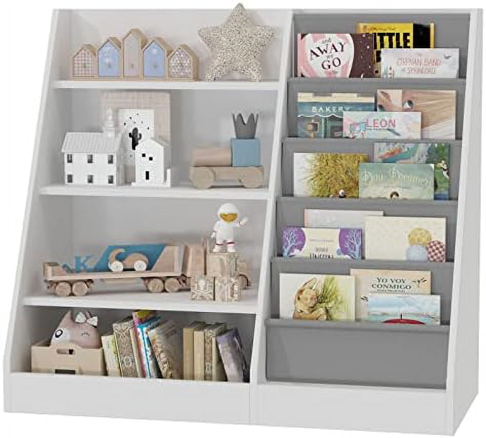 GEROBOOM 4 Tier Wooden Bookshelf Five Layer Sling Bookcase Baby Book