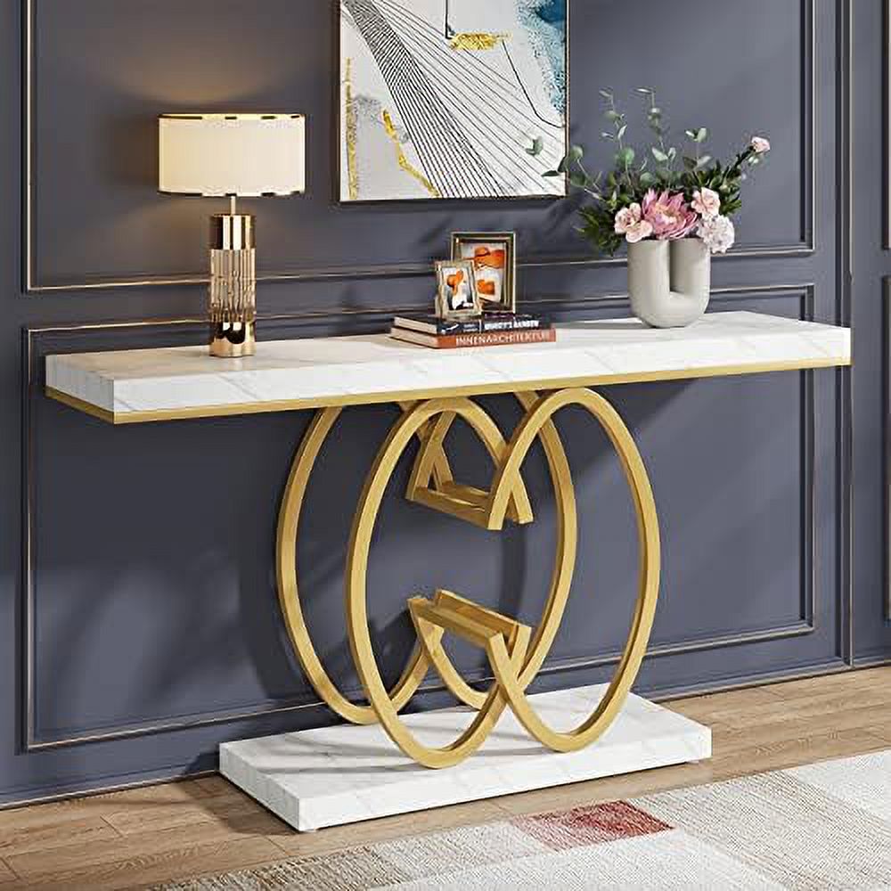 GEROBOOM 55 Inch Console Table for Hallway Faux Marble Gold Entryway