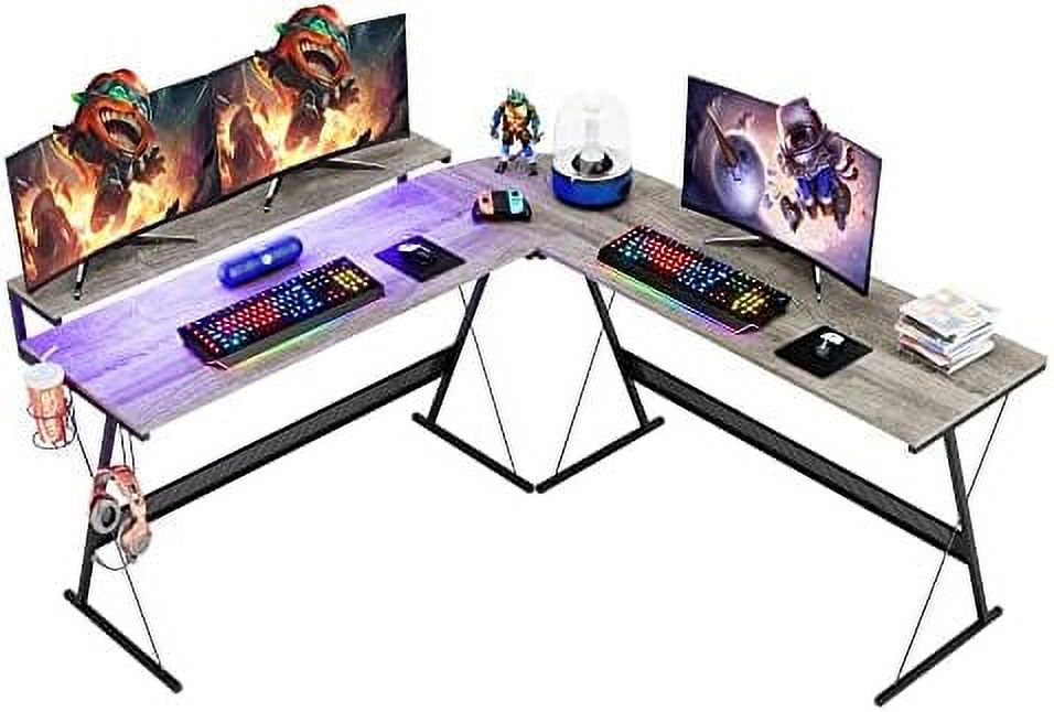 GEROBOOM 55 Inch L Shaped Gaming Computer Desk with LED Home Office