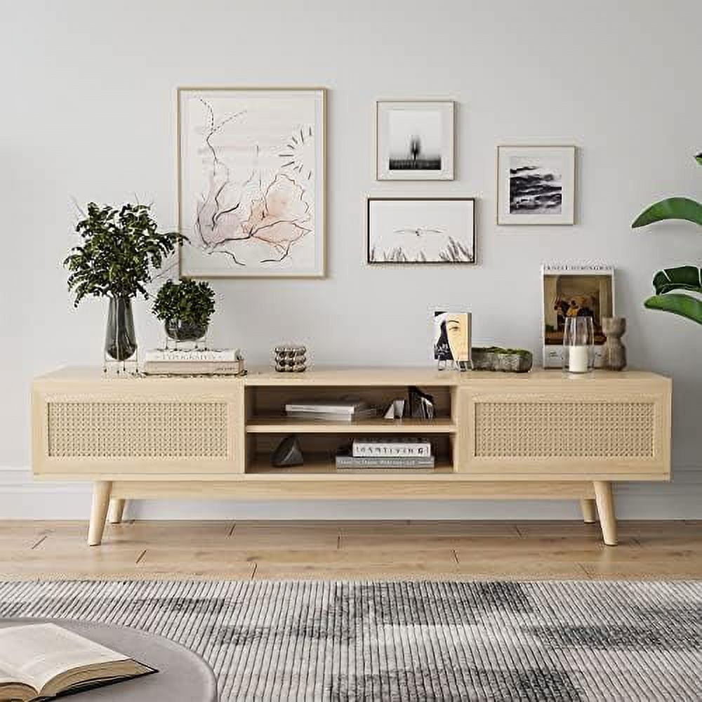 GEROBOOM 65" Farmhouse Coffee Table Entertainment Center Mid Century