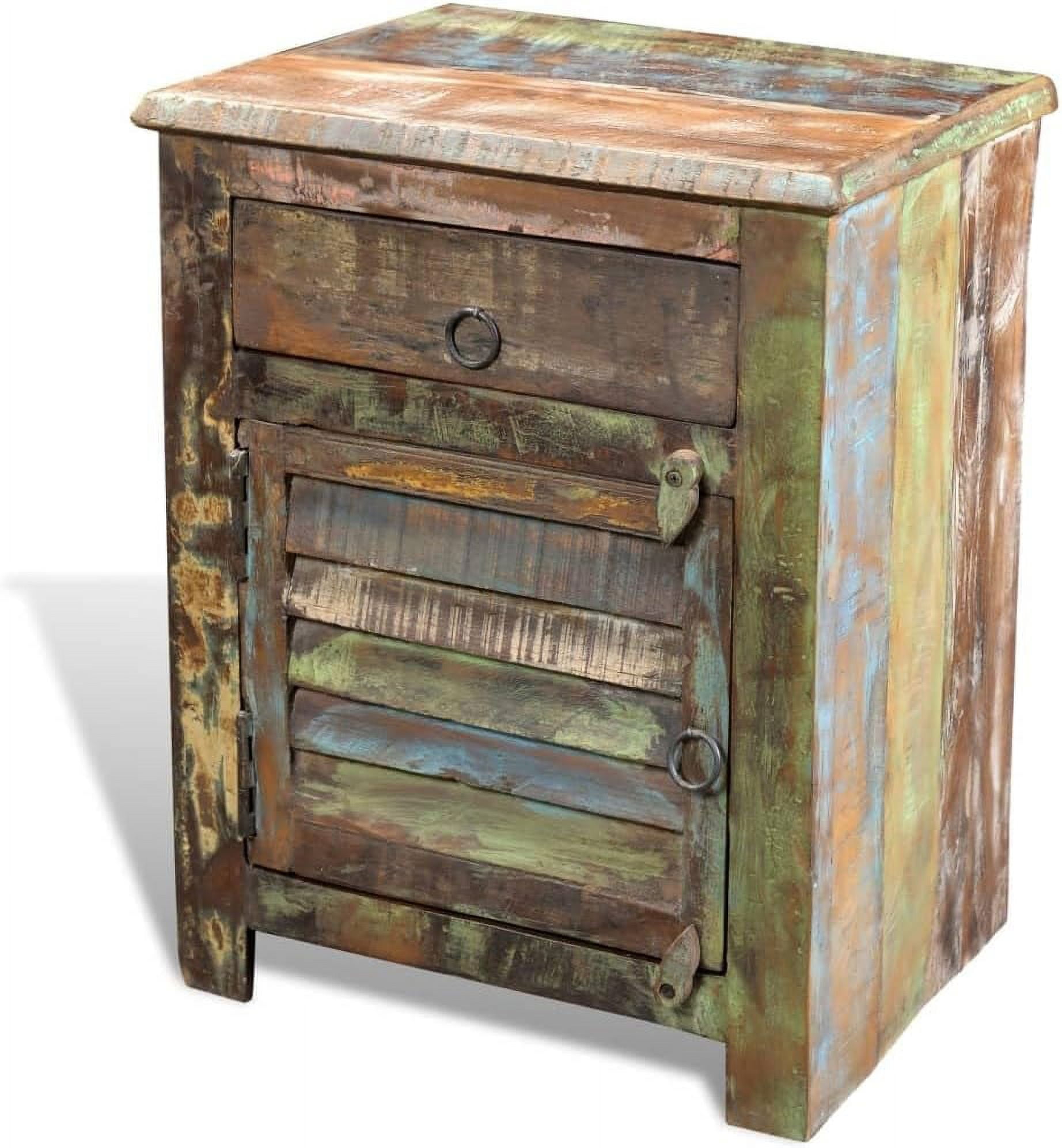 Rustic Multicolor Reclaimed Wood End Table with Storage