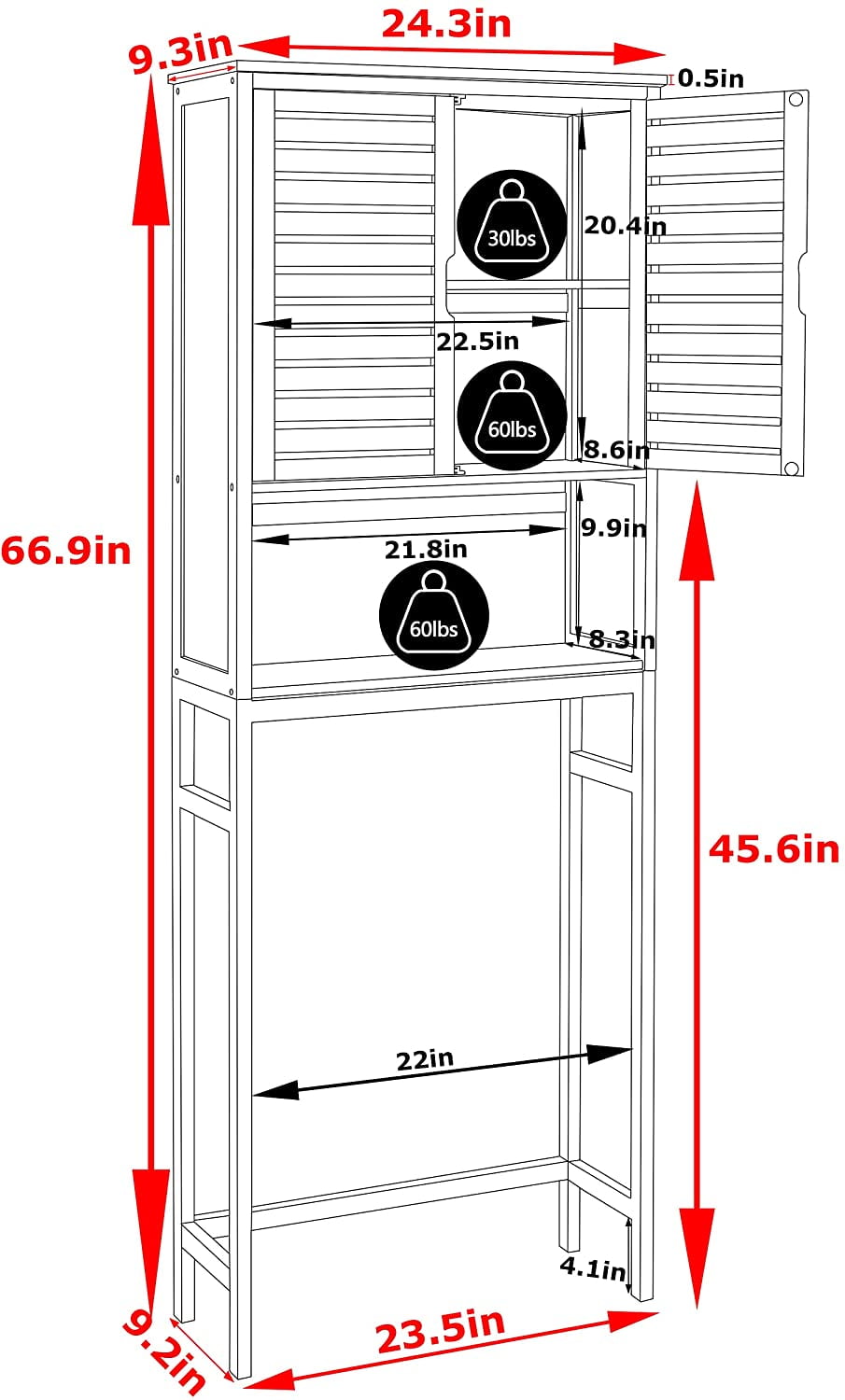 GEROBOOM Bamboo Over The Toilet Bathroom Space Saver Over The Toilet Rack with