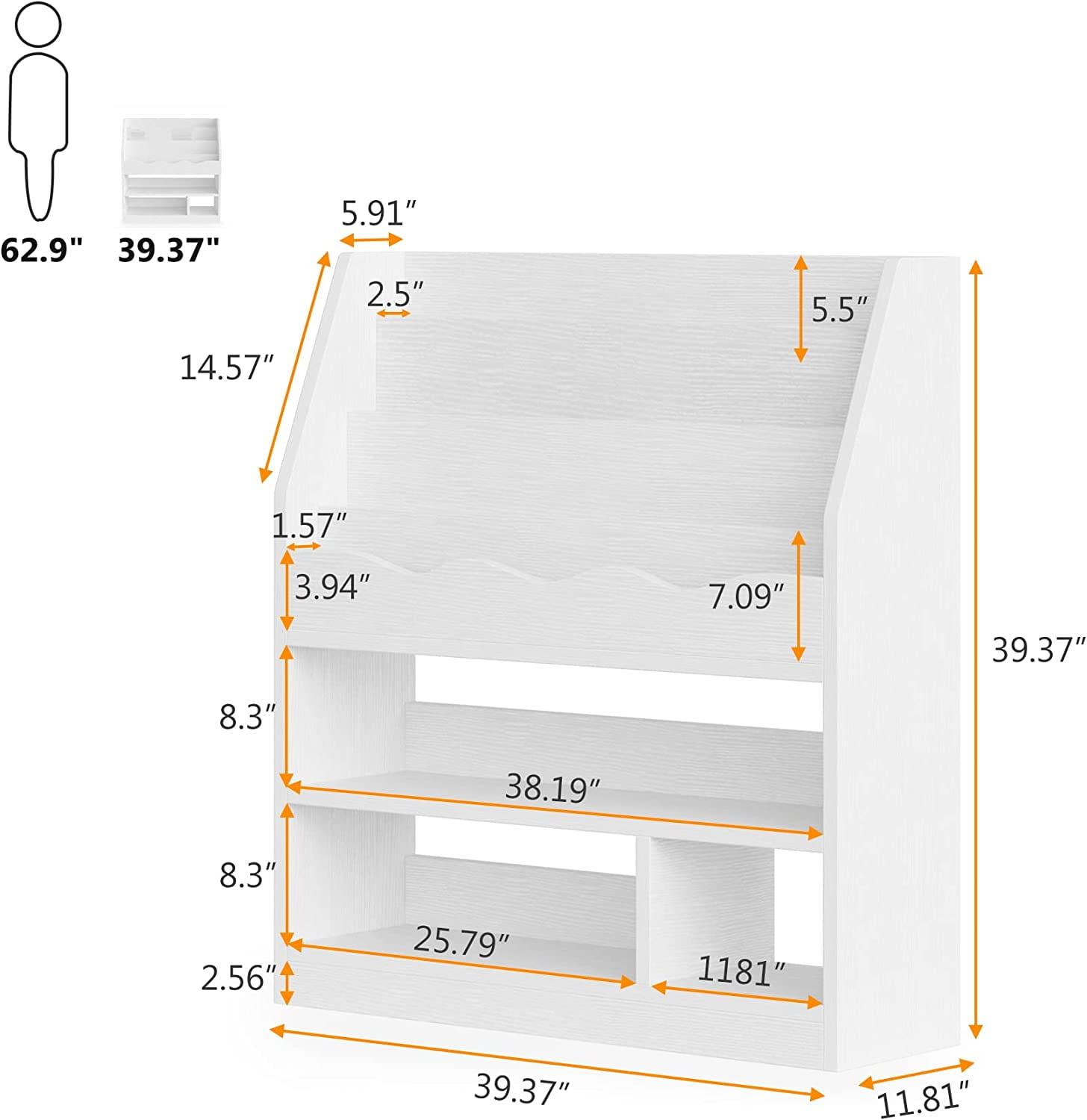GEROBOOM Bookcase White Kid's Bookshelf with Toys Organizer Children