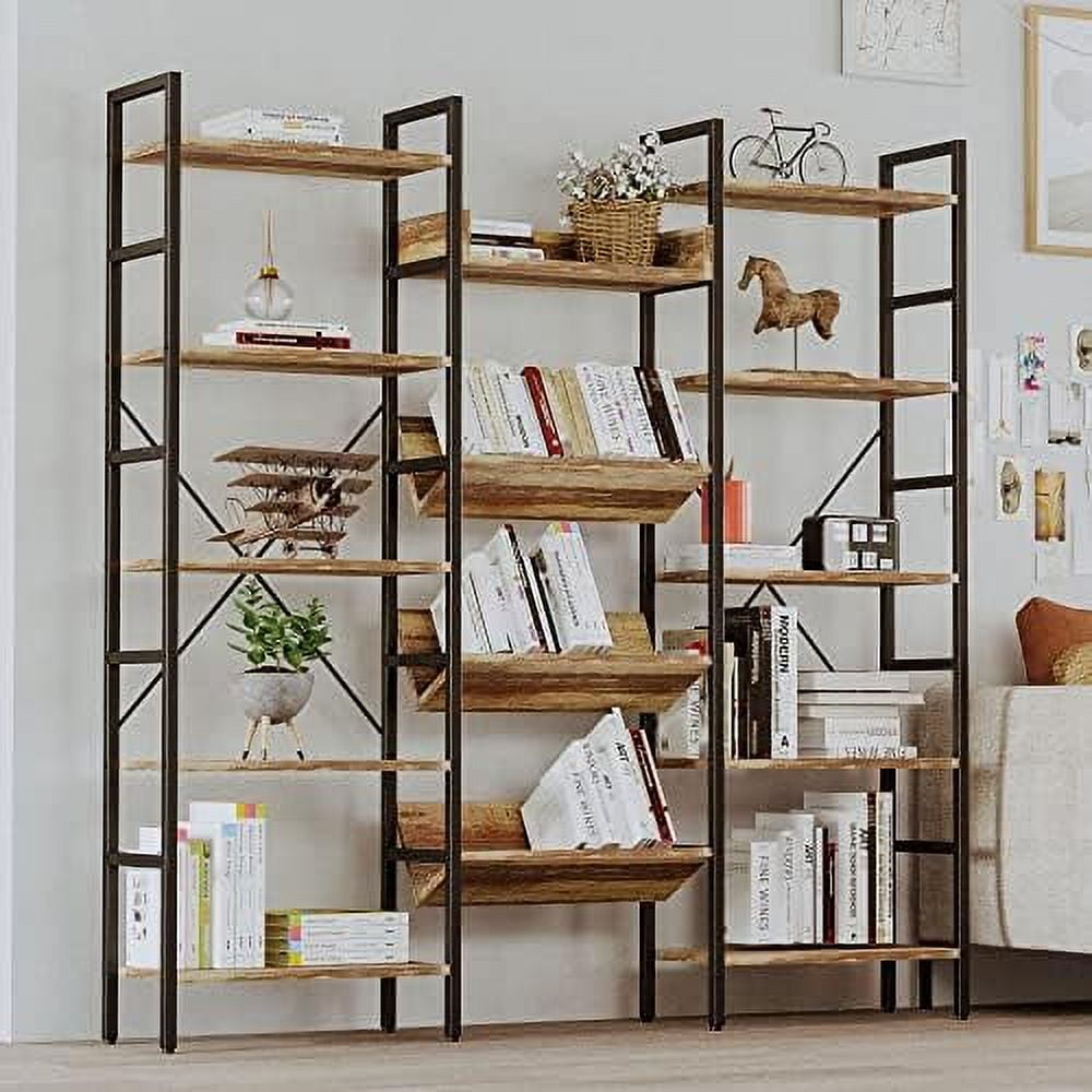 GEROBOOM Bookcases and Bookshelves Triple Wide 5 Tiers Industrial