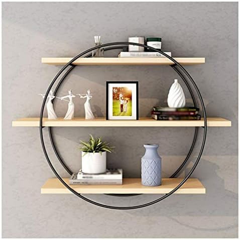GEROBOOM Bookshelf for Bedroom 3Layer Floating Bookshelf Metal Wrought Iron Wall Rack Round