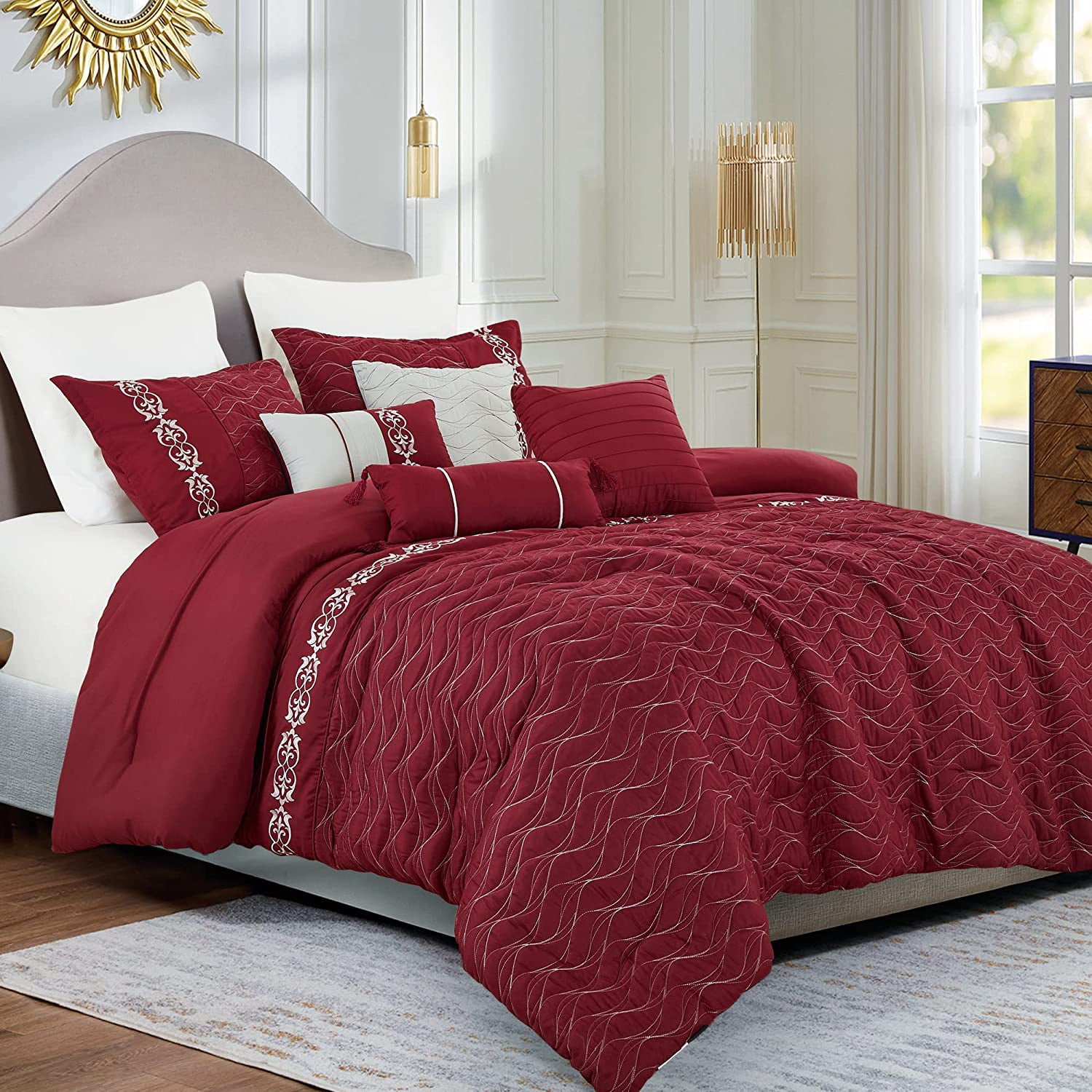 GEROBOOM Comforter Set Queen Size Luxury 7pc Comforter Set Includes Comforter Throw Pillows