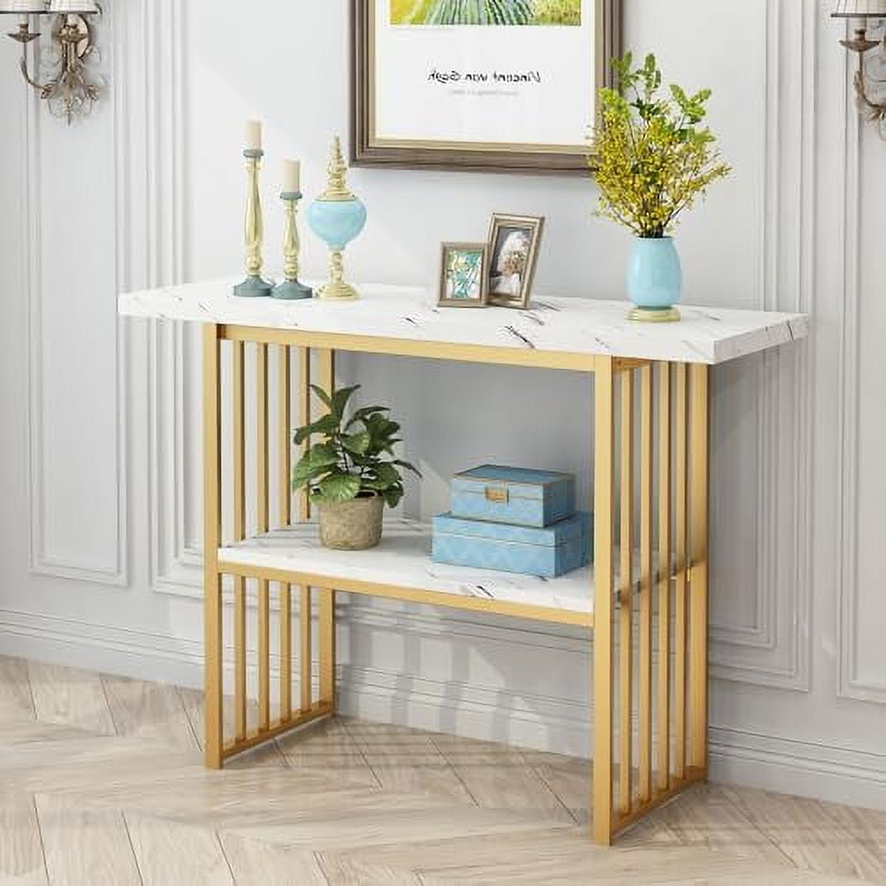 GEROBOOM Console Tables for Entryway Sofa Table with 2 Tiers Shelves