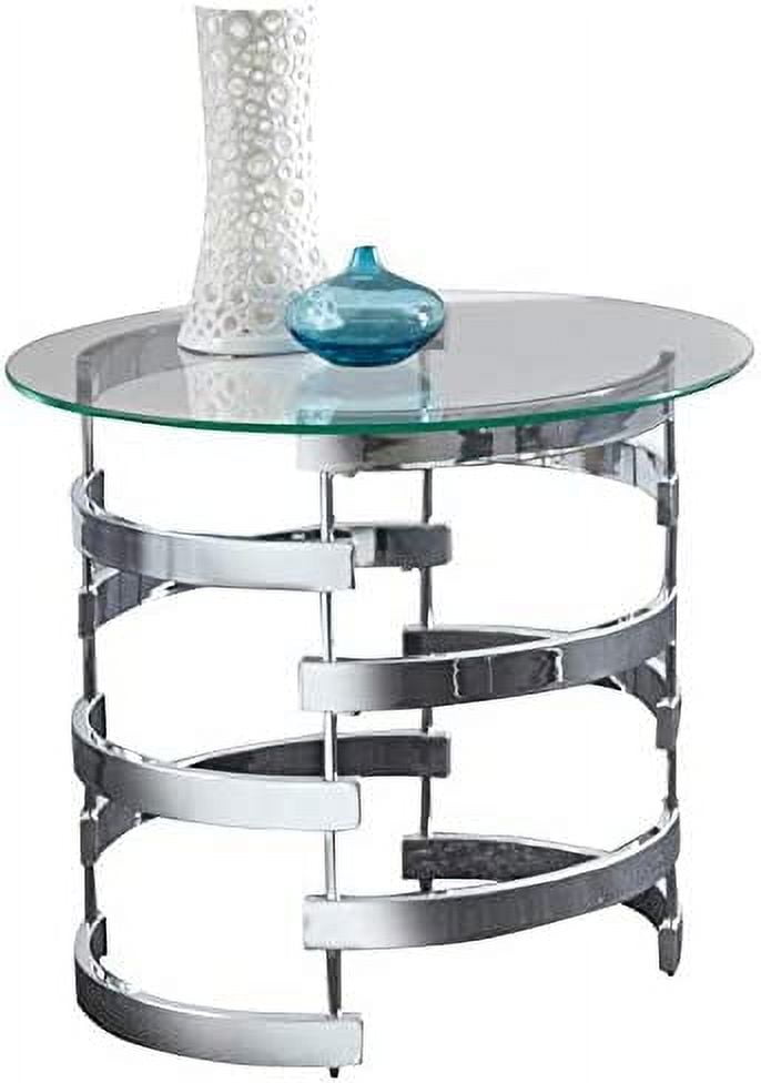 23'' Sleek Chrome & Tinted Glass Round End Table