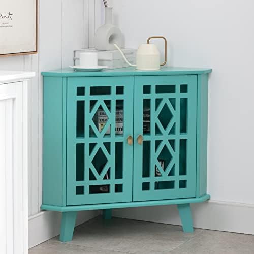 GEROBOOM Corner Stand Small Corner Table Sideboard with 2 Doors and 2Tier Shelves Free