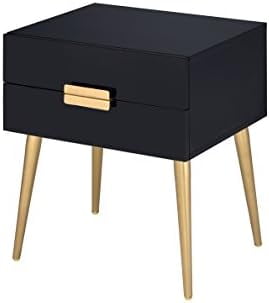 Retro Chic Black & Gold Square End Table with Storage