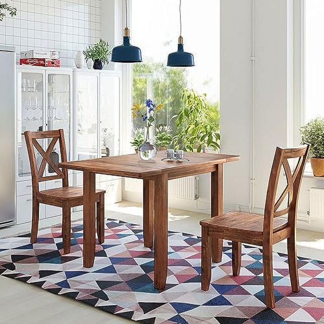GEROBOOM Dining Table Set for 2 Small Spaces Solid Wood 3 Piece Kitchen ...