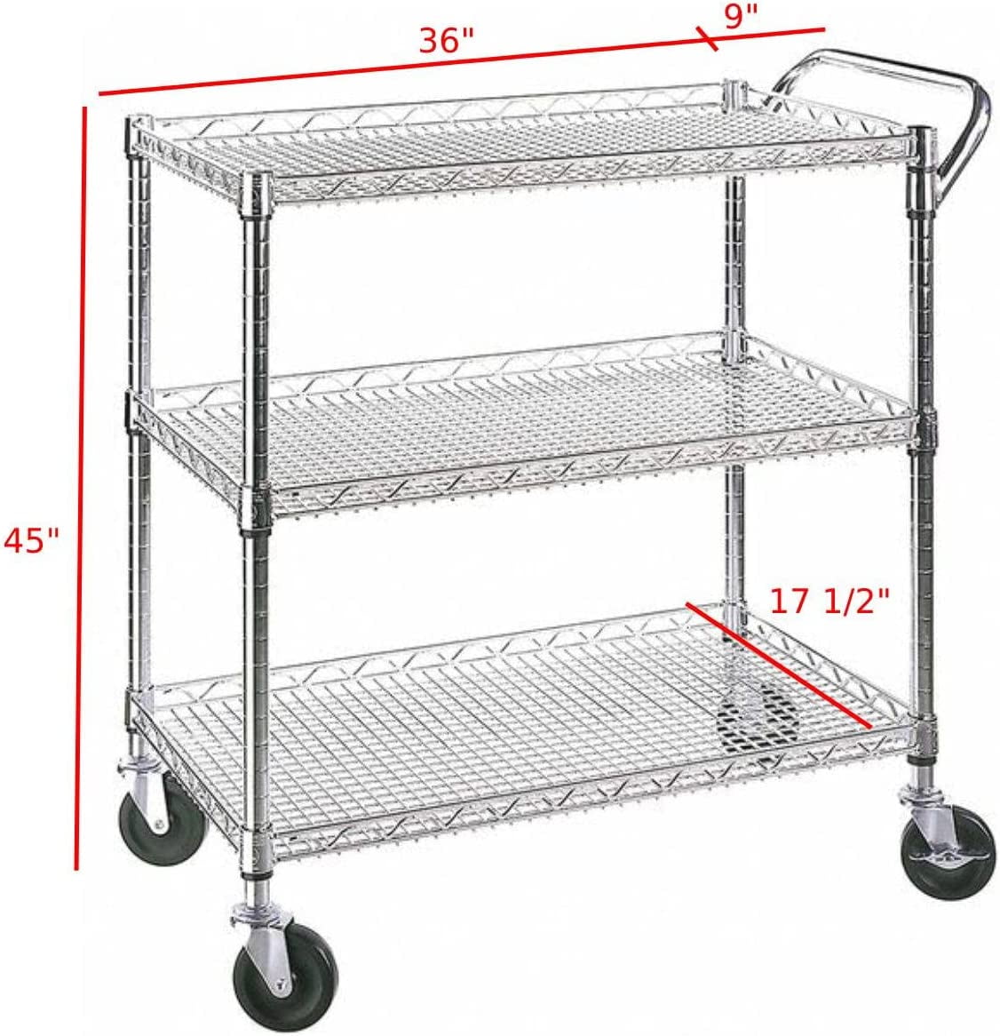 GEROBOOM Duty 3 Tier Rolling Utility Cart Kitchen Cart on Wheels Metal