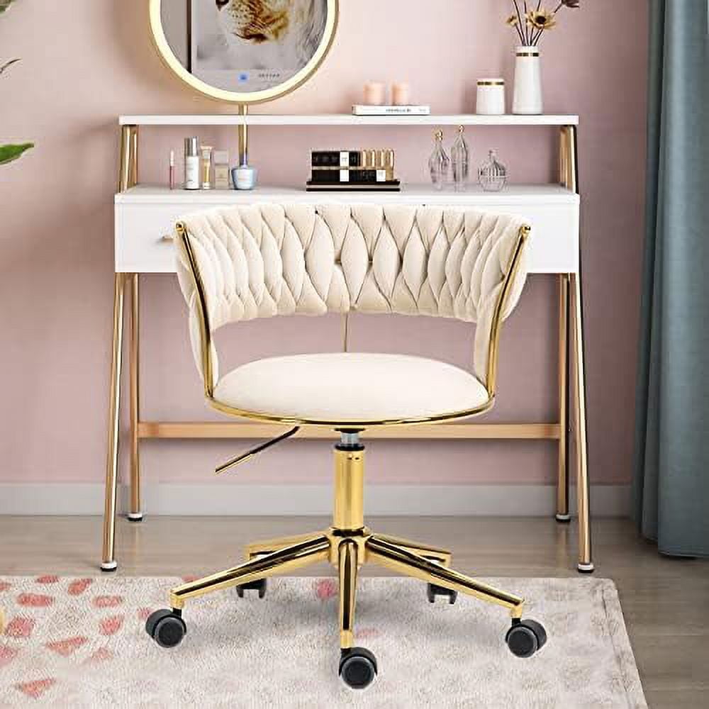 Geroboom Elegant Velvet Desk Chair For Girls Women Modern Swivel Office Computer Chair With Gold