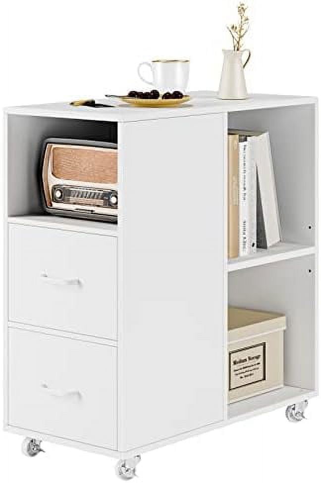 GEROBOOM End White Narrow Nightstand with Drawers and Adjustable