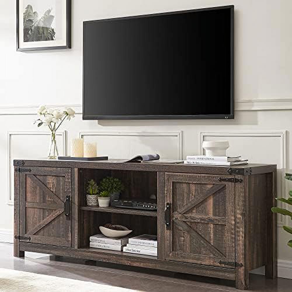 GEROBOOM Farmhouse TV Stand for TVs Up to 75 inches Wood Barn Door