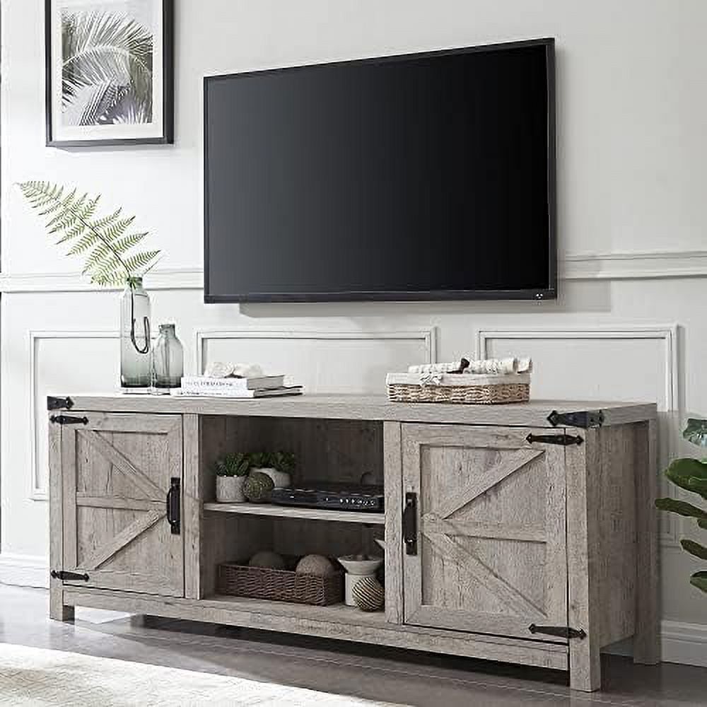 GEROBOOM Farmhouse TV Stand for TVs Up to 75 inches Wood Barn Door