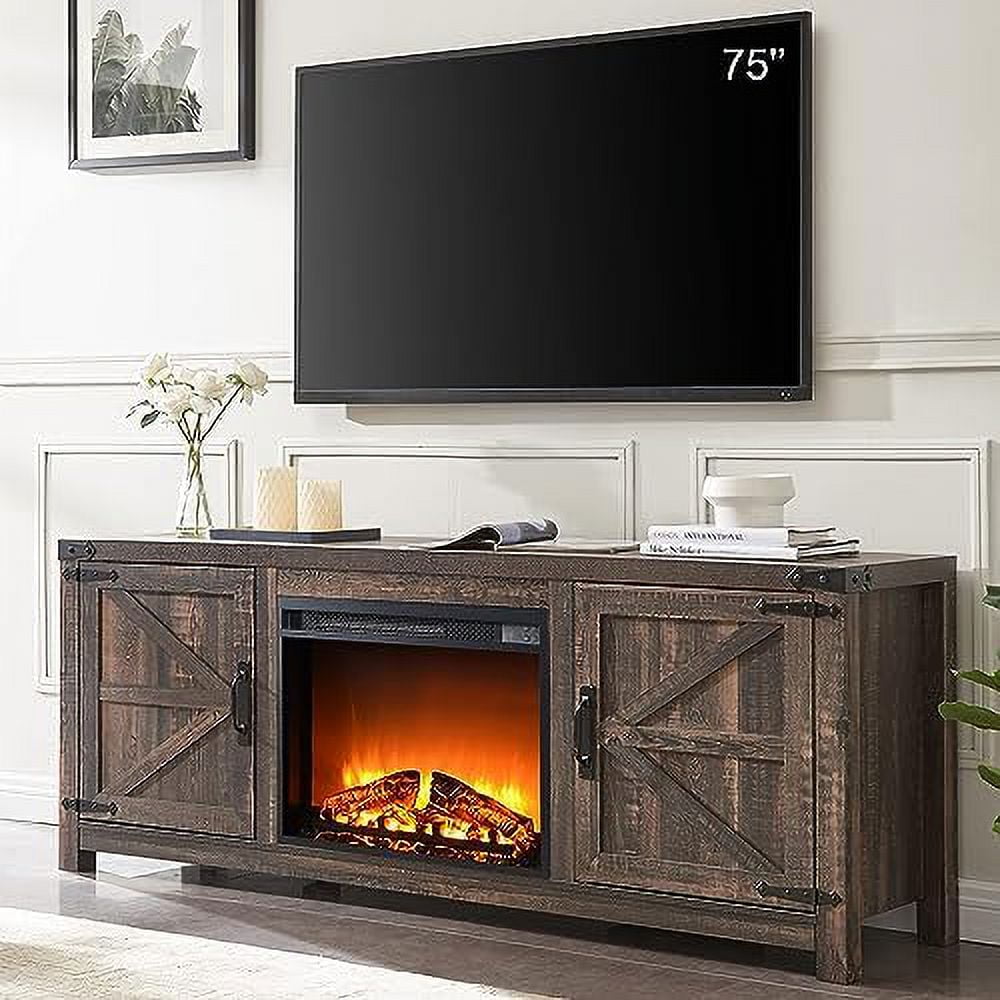 GEROBOOM Fireplace TV Stand for 75 Inch TV Farmhouse Barn Door Media