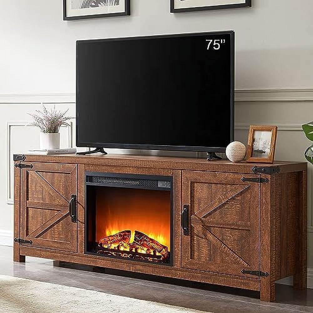 GEROBOOM Fireplace TV Stand for 75 Inch TV Farmhouse Barn Door Media