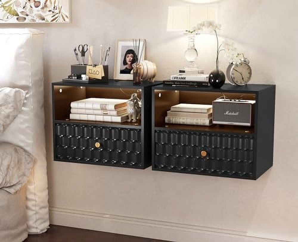 GEROBOOM Floating Nightstands with Light Modern Bedside Table with
