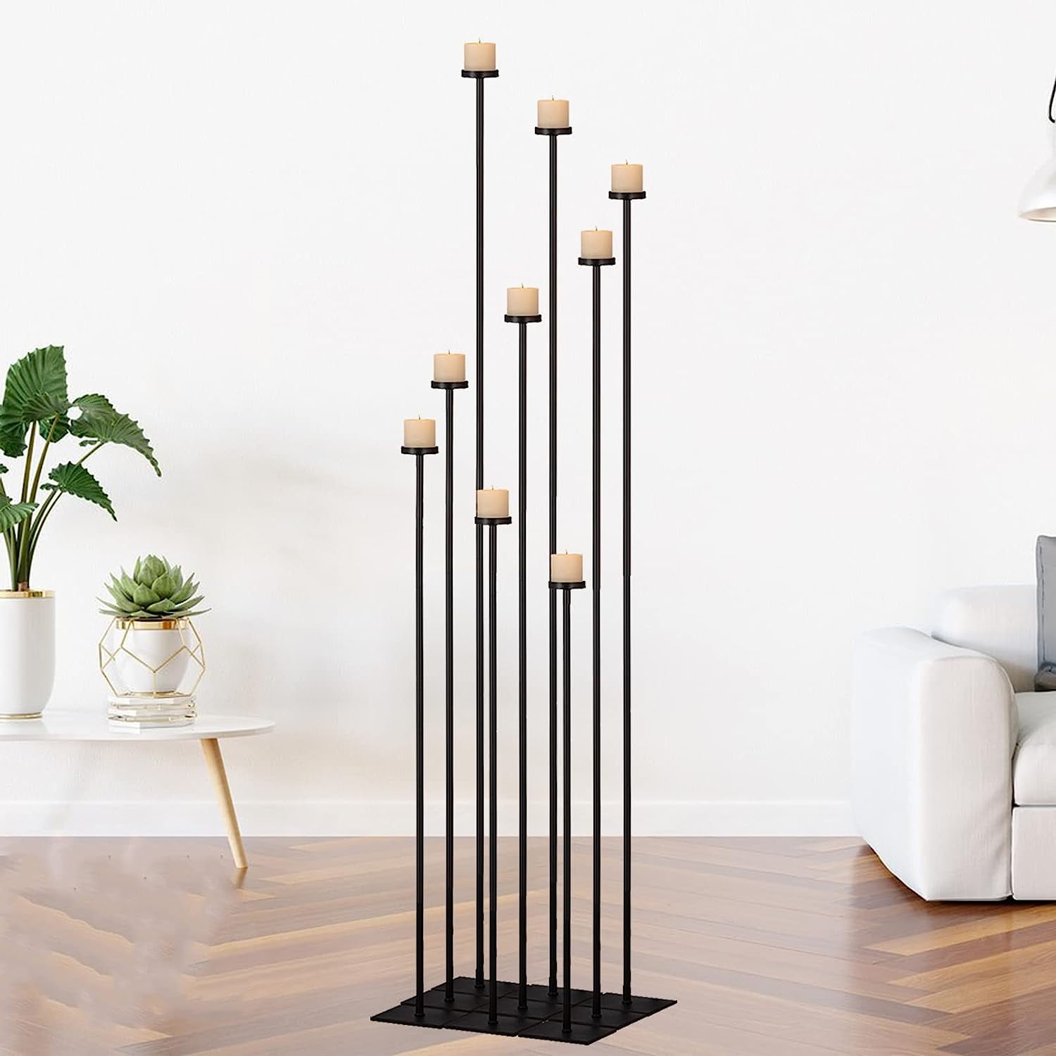 GEROBOOM Floor Candle Holders Tall Set for 9 Candlesticks Black Metal
