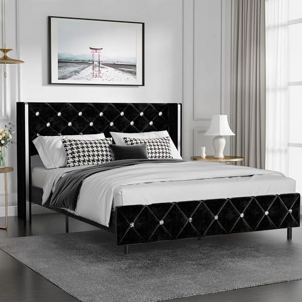 GEROBOOM Full Size Bed Frame Upholstered Platform Bed with Tufted