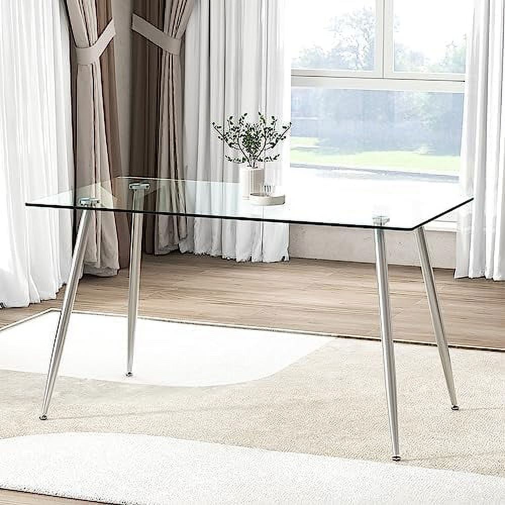 GEROBOOM Glass Dining Table Modern Rectangular Table with Tempered