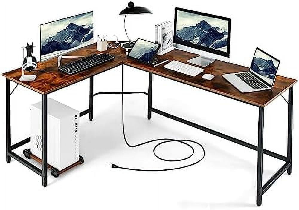 GEROBOOM LShaped Desk with CPU Stand 66 Inch Wooden Saving Corner