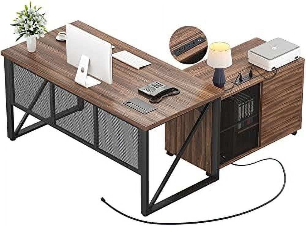 GEROBOOM L Shaped Office Desk with Mobile File 55" Executive