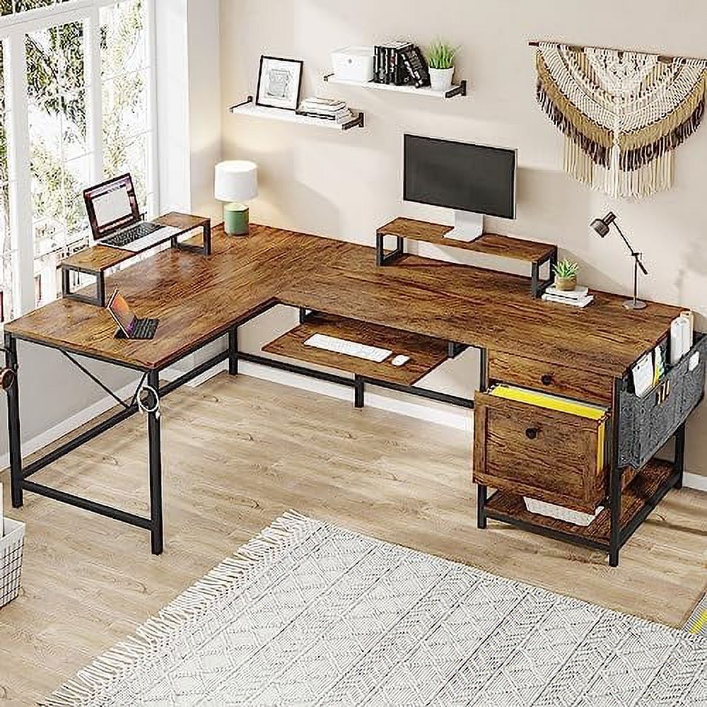 GEROBOOM L Shaped Office Desk Reversible 62" Corner Computer Desk with