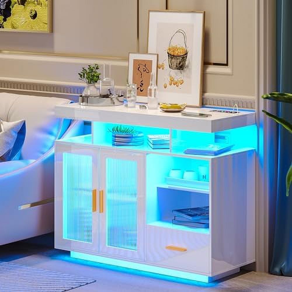 GEROBOOM LED Sideboard Buffet with Modern White Coffee