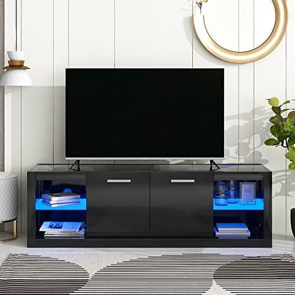 GEROBOOM LED TV Stand Modern Entertainment Center with Shelves and ...