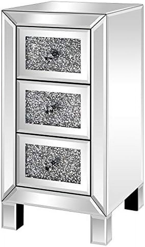 GEROBOOM Mirrored Nightstand End Tables 3 Drawers Mirror Accent Modern