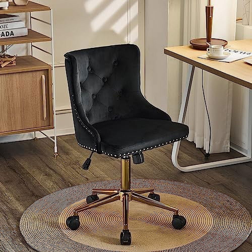 GEROBOOM Mustard Yellow Velvet Armless Home Office Desk Chair with Gold