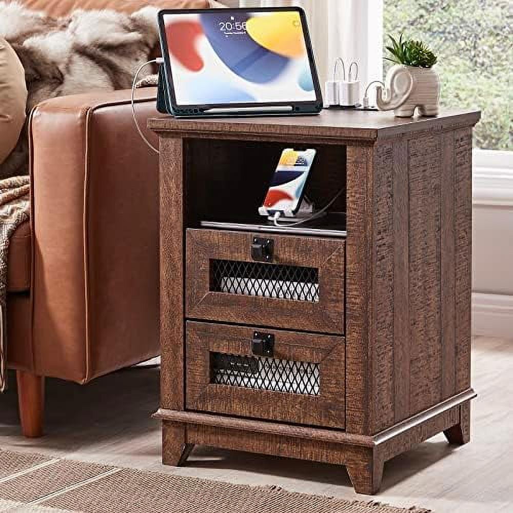 GEROBOOM Nightstand with Charging Station 18'' Industrial & Farmhouse ...