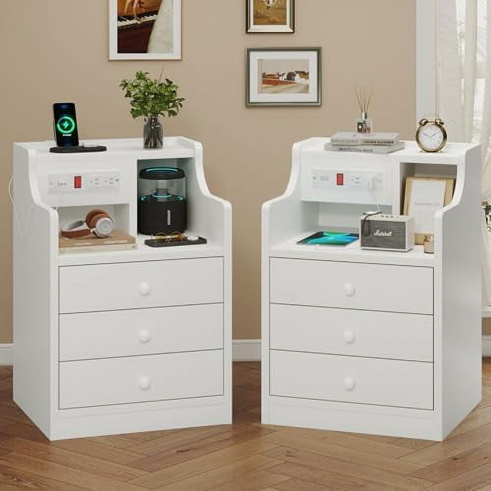 GEROBOOM Nightstand Set 2 Black NightStand with Hutch and Charging