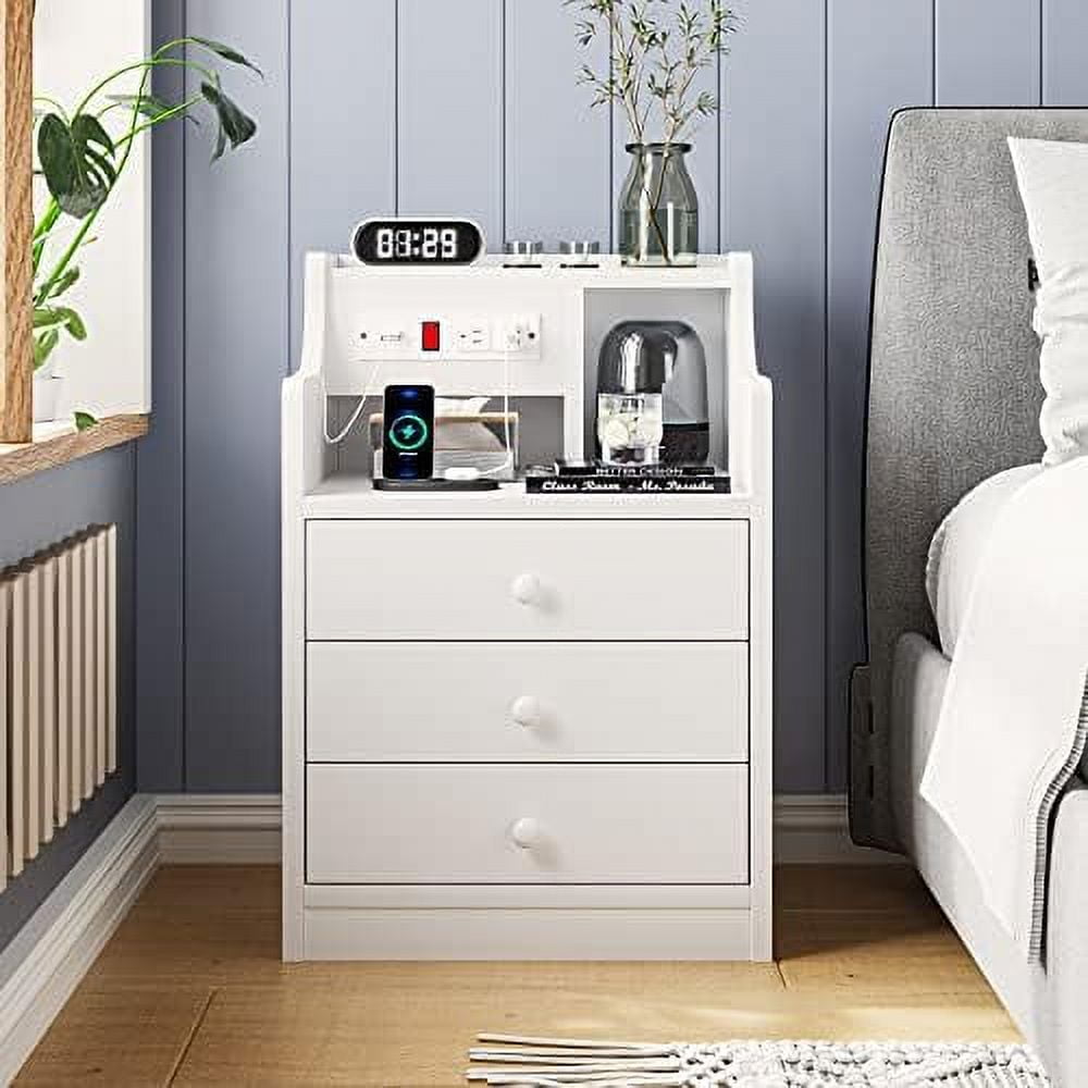 GEROBOOM Nightstand Set 2 Black NightStand with Hutch and Charging