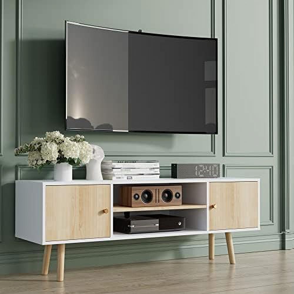 GEROBOOM Oak Small TV Stand for 50 inch TV Modern Entertainment Center