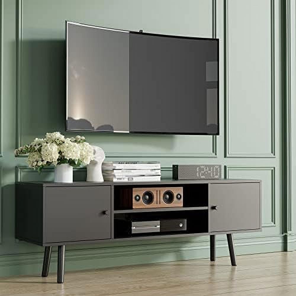 GEROBOOM Oak Small TV Stand for 50 inch TV Modern Entertainment Center