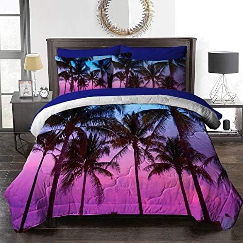 GEROBOOM Palm Tree Comforter Beach Sunset Comforter Set with Palm Trees