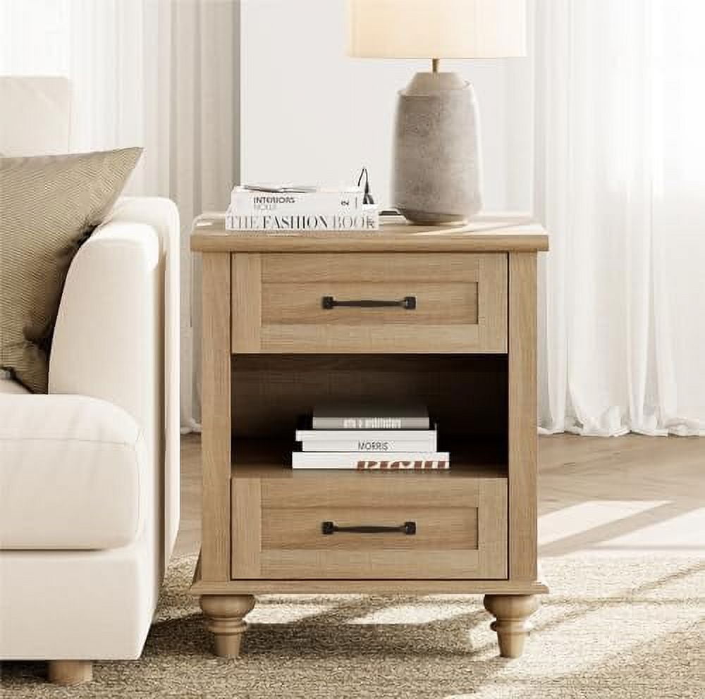 GEROBOOM Rattan Nightstands Set of 2 End Tables with Charging Station