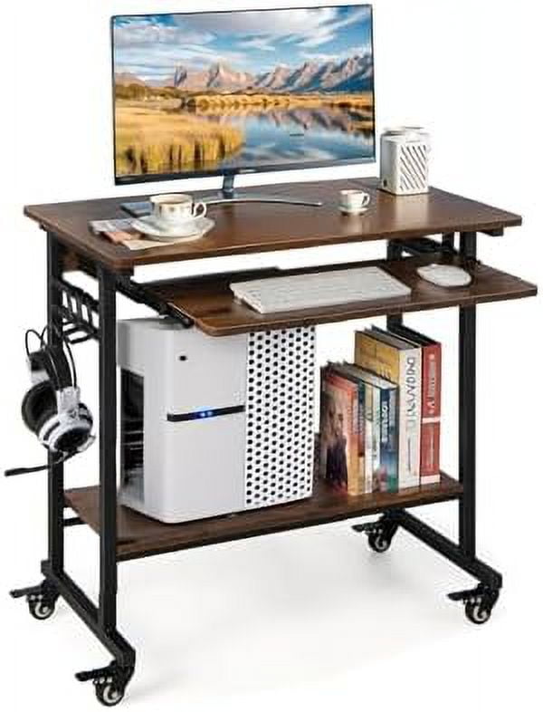 GEROBOOM Rolling Computer Desk with Keyboard Tray Mobile Desk Cart on