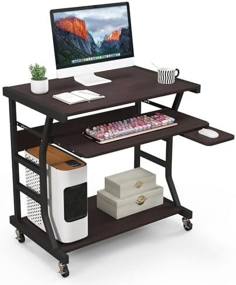 GEROBOOM Rolling Computer Desk with Keyboard Tray Mobile Desk Cart on