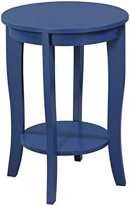 Cobalt Blue Round Wood End Table with Shelf