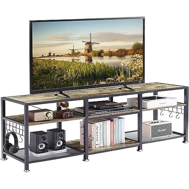 GEROBOOM TV Stand for Televisions up to 75 Inch Industrial Entertainment Center with 3Tier Open